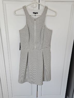 Express Black and White Polka Dot Sleeveless Fit & Flare Dress